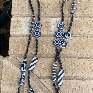 Double Strands Beaded Black and White Necklace 19”